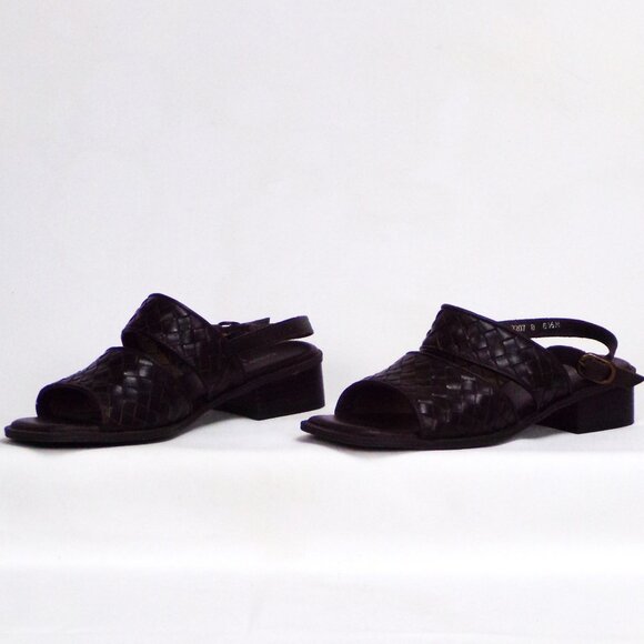 COUP D'ETAT LTD size 6.5M brown low-heel sandals woven-strap leather uppers - Picture 6 of 16